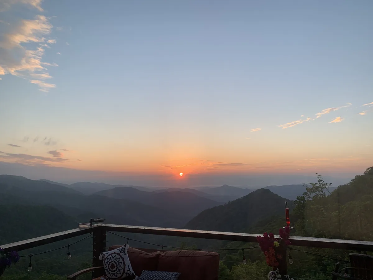 Sunrise over layered mountain ridges in Western North Carolina